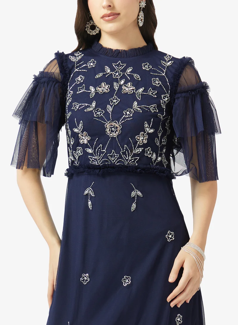 Frock And Frill  Embellished Flared Sleeve Maxi Dress for Women | Best Price UAE